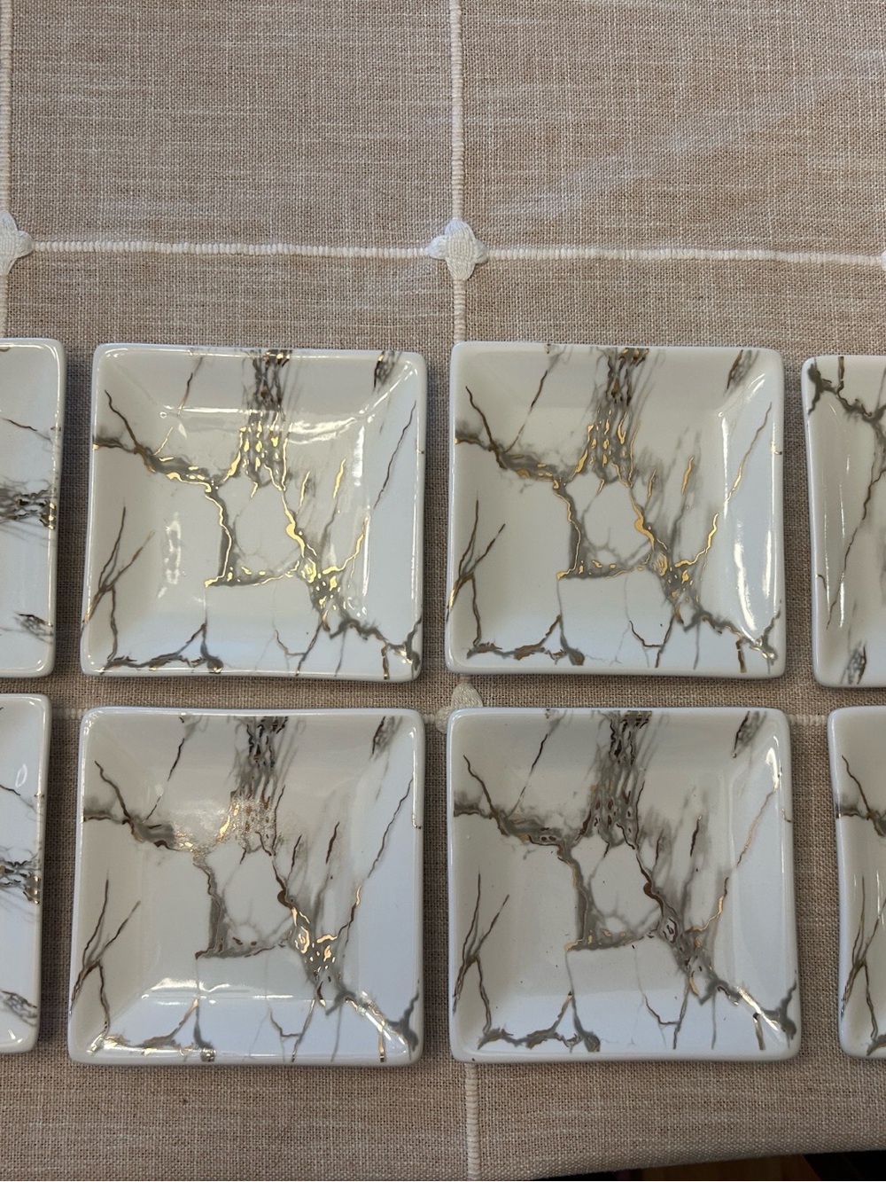Grace's Teaware Grey Gold Marble Square Appetizer Plates, Set Of 8